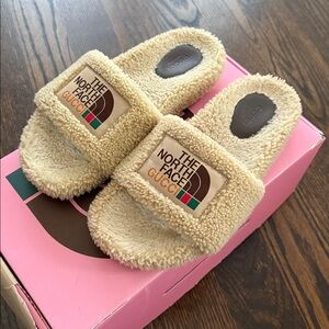 Gucci x The North Face Cream Sherpa Slide Mules